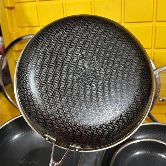 HEXCLAD 7-Piece Nonstick Stainless Steel Frying Pan Set 8 10 12- Lids Wok $600 - Picture 8 of 10